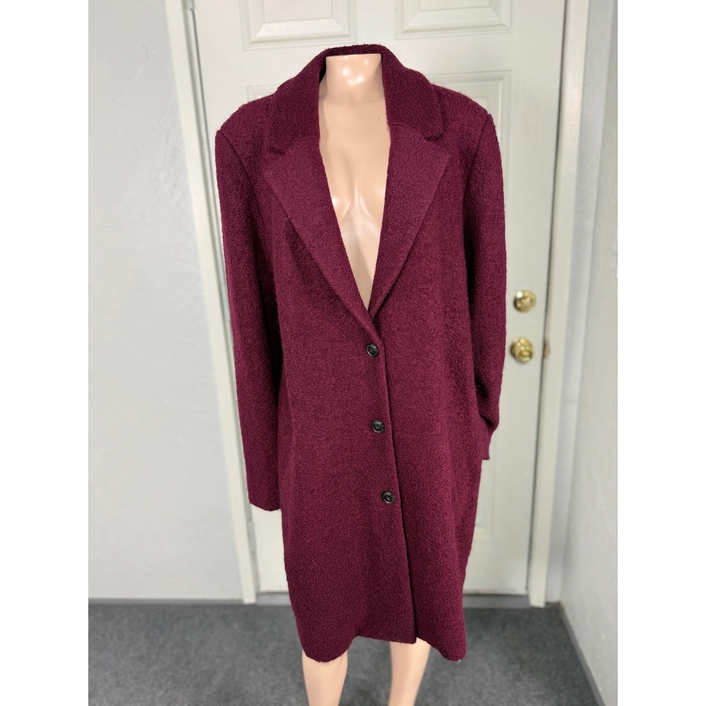 Garnet Hill Women Jacket XL Trench Coat Wool Button Long Saide Plum